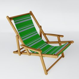 [ Thumbnail: Light Slate Gray and Green Colored Stripes Pattern Sling Chair ]
