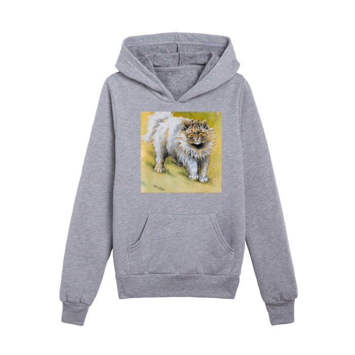 A Grey Persian by Louis Wain Kids Pullover Hoodie