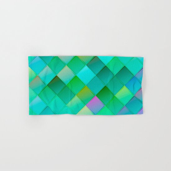 Green pattern with squares.Trendy print. Modern graphic design. Hand & Bath Towel