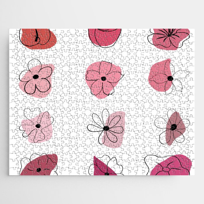 hand drawn flowers pink  Jigsaw Puzzle