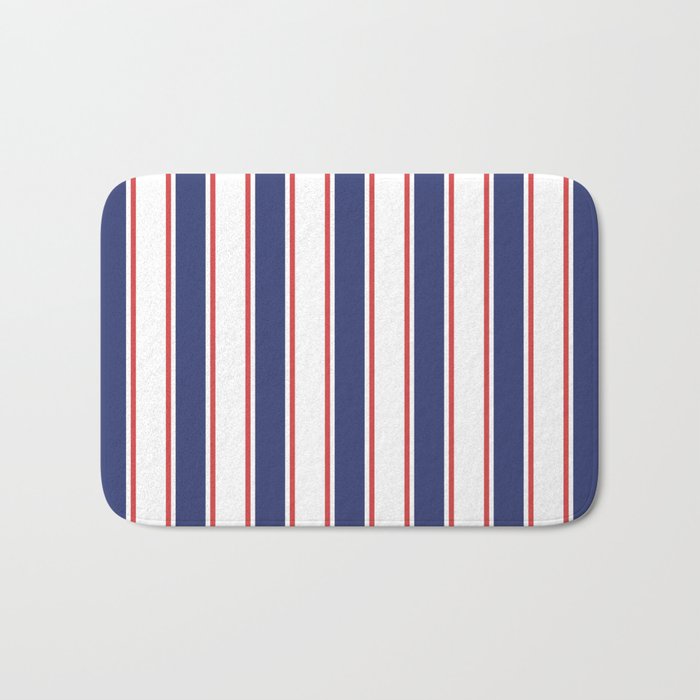 Nautical Red and Blue Stripes 2 Bath Mat