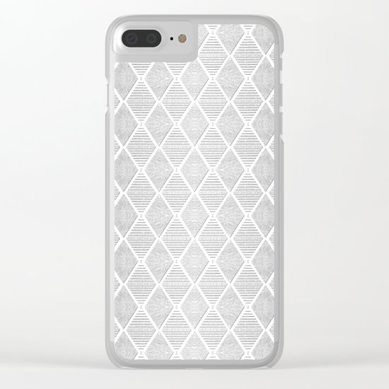 White and Silver Geometric Pattern Clear iPhone Case