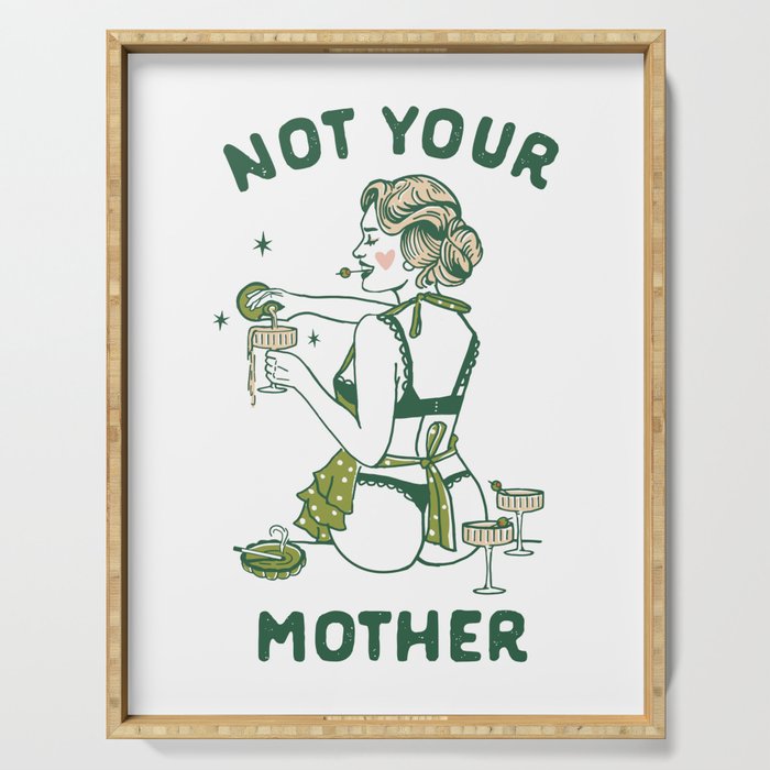 "Not Your Mother". Funny Vintage Pin Up Girl In Thong & Lingerie Drinking Art Serving Tray