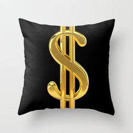 Gold Dollar Sign Black Background Throw Pillow