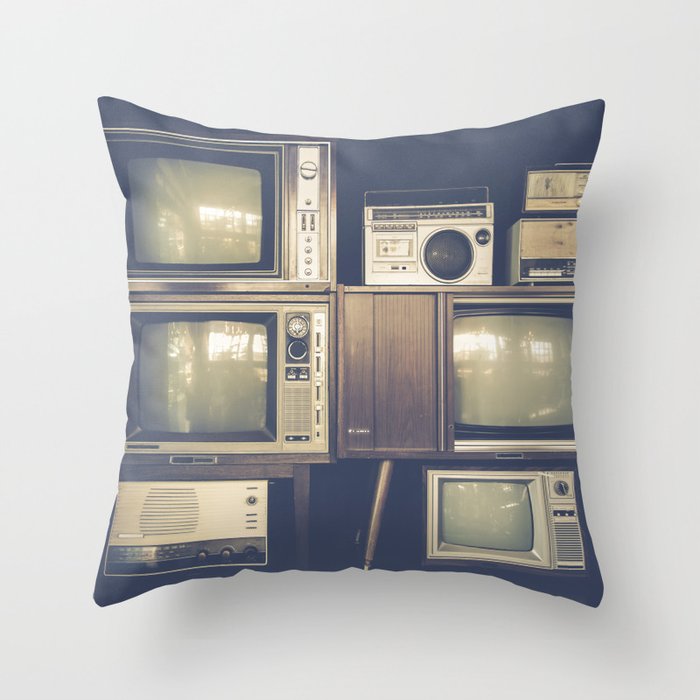Many vintage television and radio Throw Pillow