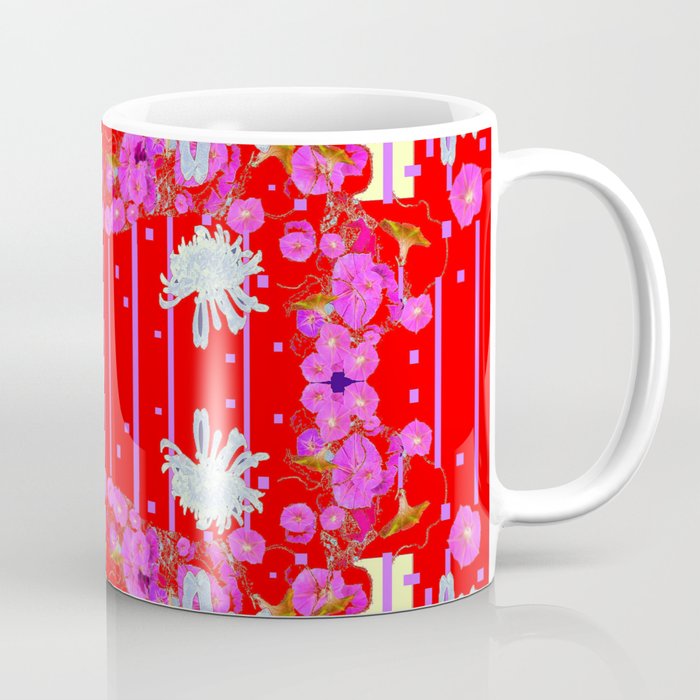 Modern Red Art White Spider Mums Pink Flowers Garden Art Coffee Mug