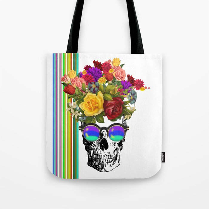 Colorful Cool Hip Skull with flowers Tote Bag