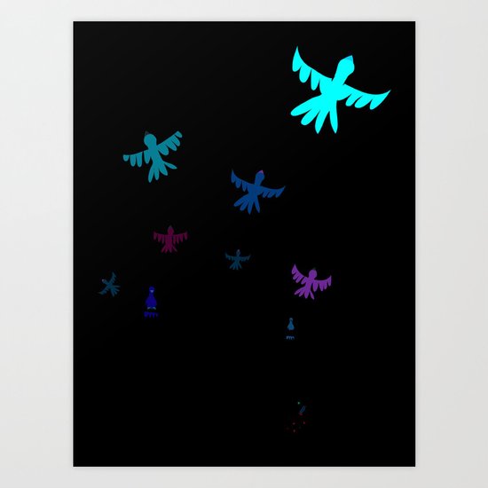 Dog, bird, tree. Art Print