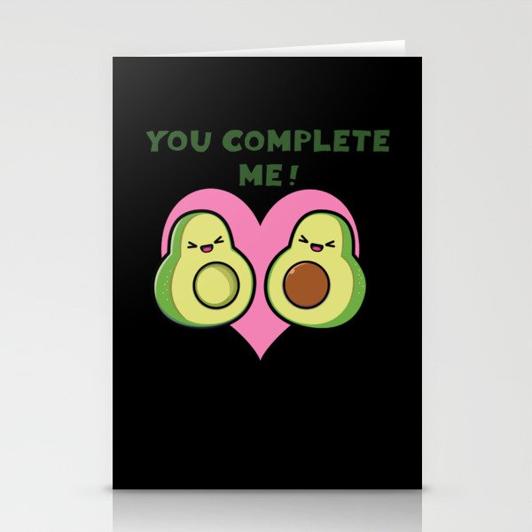 Complete Me Kawaii Avocado Hearts Valentines Day Stationery Cards