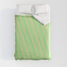 [ Thumbnail: Green and Pale Goldenrod Colored Lines/Stripes Pattern Duvet Cover ]