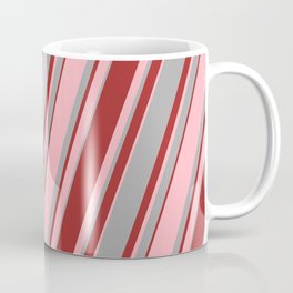 [ Thumbnail: Dark Grey, Brown & Light Pink Colored Lined Pattern Coffee Mug ]
