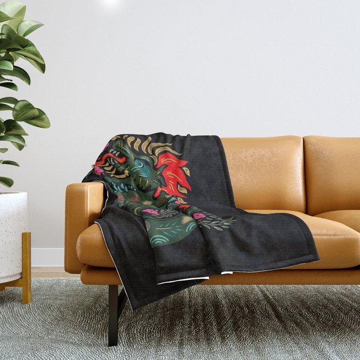 Dragon - Red, Black, Green Throw Blanket