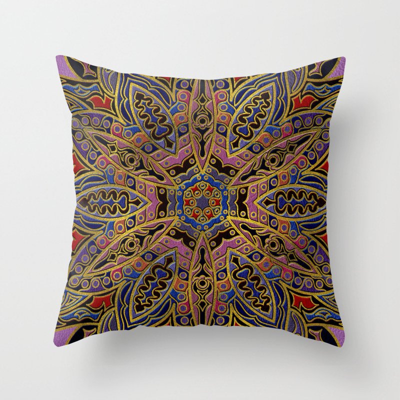 Mandala Gold Embossed On Faux Leather Throw Pillow By K9printart