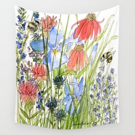 Botanical Garden Wildflowers and Bees Wall Tapestry