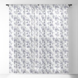 Bad Day Toile pattern in Traditional Blue and White Sheer Curtain
