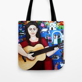 Violeta Parra and her guitar Tote Bag