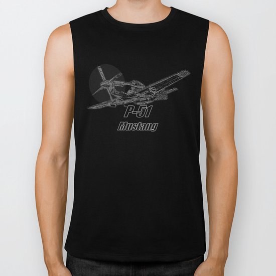 P 51 Mustang line drawing Biker Tank