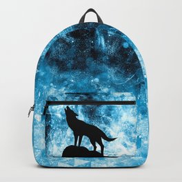 Howling Winter Wolf snowy blue smoke Backpack
