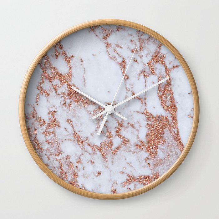 Intense rose gold marble Wall Clock by marbleco Society6