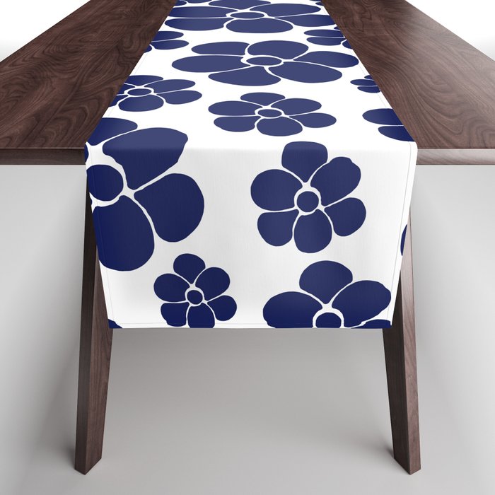 Flower Pattern - Blue and White Table Runner