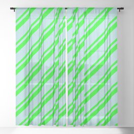 [ Thumbnail: Powder Blue and Lime Colored Stripes/Lines Pattern Sheer Curtain ]