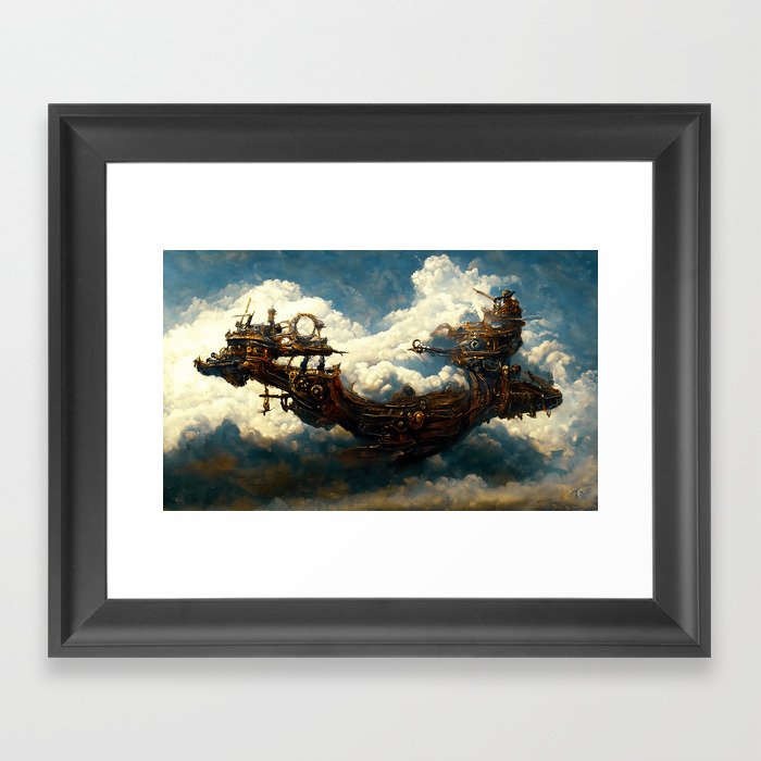 Steampunk flying ship Framed Art Print