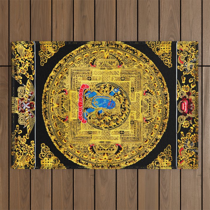 Buddhist Mahakala Mandala Golden Kalarupa Outdoor Rug