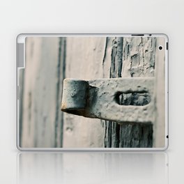 Close-up of a old handle on an pastel green barn door | Street & Macro Photography | Fine Art Photo Print Laptop Skin