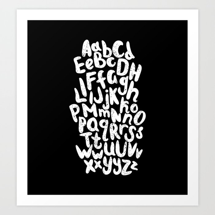 ABC Black and white lettering. Print. Art Print