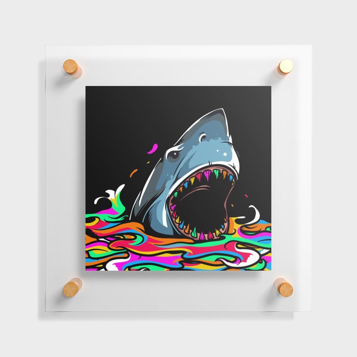 Shark In The Rainbow Ocean Floating Acrylic Print