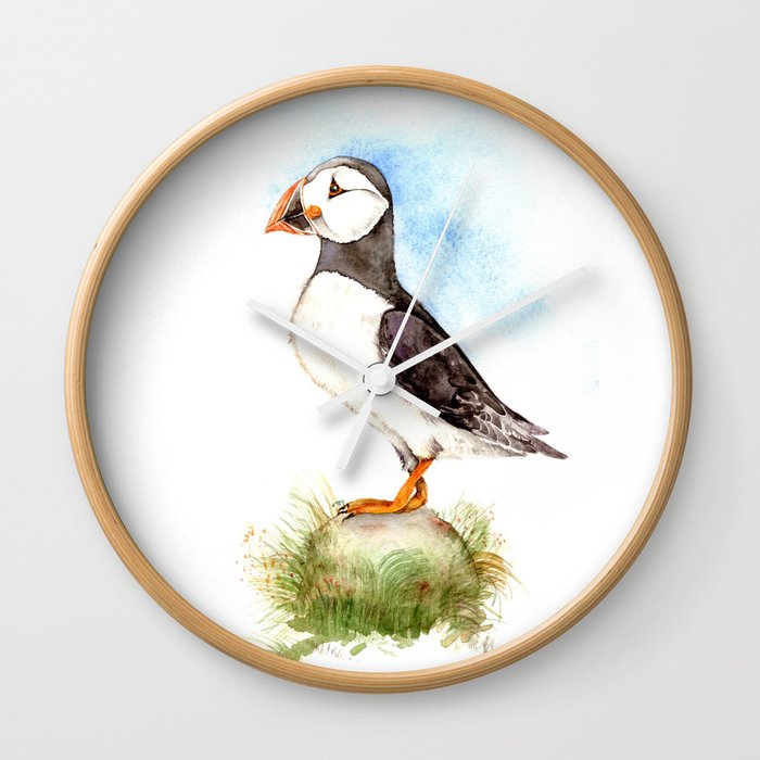 Puffin on a Rock Wall Clock