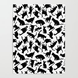 Cats Silhouette Black And White Animal Print Poster