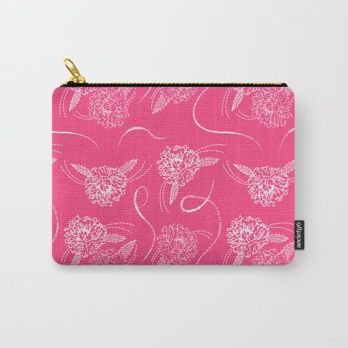 Seamless pattern with embroidered peonies on a pink background, retro floral embroidery  Carry-All Pouch