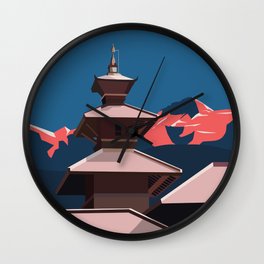 Nepal Kathmandu Wall Clock | Nepal City, Graphicdesign, Everest, City, Digital, Nepal, Nepal Mountain, Vintage, Retro, Travel 