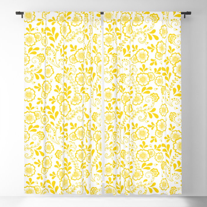 Yellow Eastern Floral Pattern Blackout Curtain