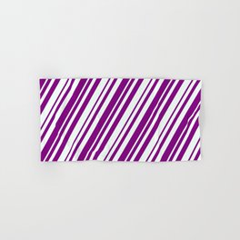 [ Thumbnail: Mint Cream & Purple Colored Stripes Pattern Hand & Bath Towel ]