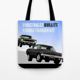 Ford Mustang and Dodge Charger from Bullitt Tote Bag | Graphic Design, Illustration, Movies & TV 