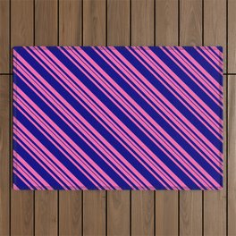 [ Thumbnail: Hot Pink and Blue Colored Striped Pattern Outdoor Rug ]