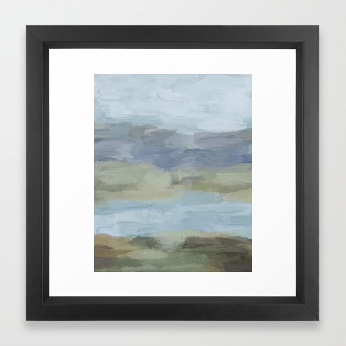 Sky Gray Blue Sage Green Abstract Wall Art Painting Art Lake