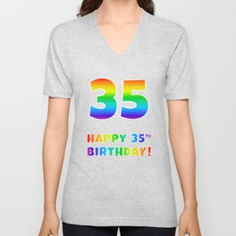 [ Thumbnail: HAPPY 35TH BIRTHDAY - Multicolored Rainbow Spectrum Gradient V Neck T Shirt V-Neck T-Shirt ]