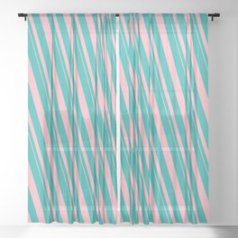 [ Thumbnail: Light Sea Green and Light Pink Colored Striped/Lined Pattern Sheer Curtain ]