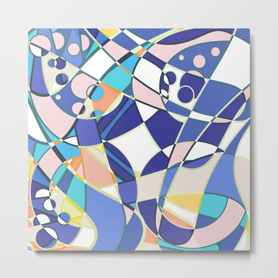 Abstract curves pattern in retro colors print Metal Print