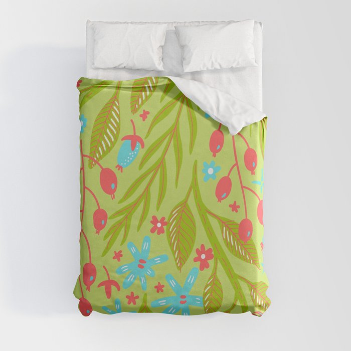 Colourful Hand Drawn Plant Pattern Duvet Cover