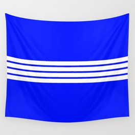 4 White Stripes on Blue Wall Tapestry