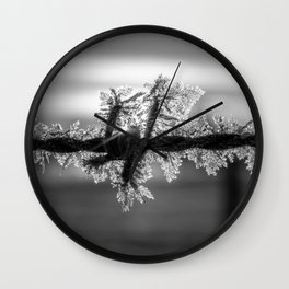 Ice Crystals on a Barbed Wire, Dawn black and white photograph - photography by Dietmar Rabich Wall Clock