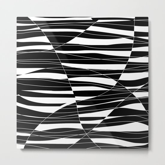 Carved Black and White Wave Metal Print
