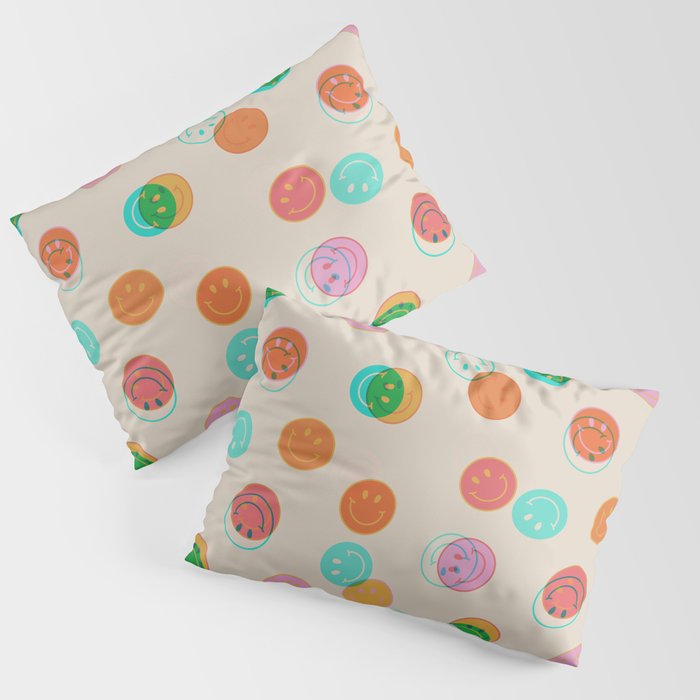 Happy Face Stamp Print Pillow Sham