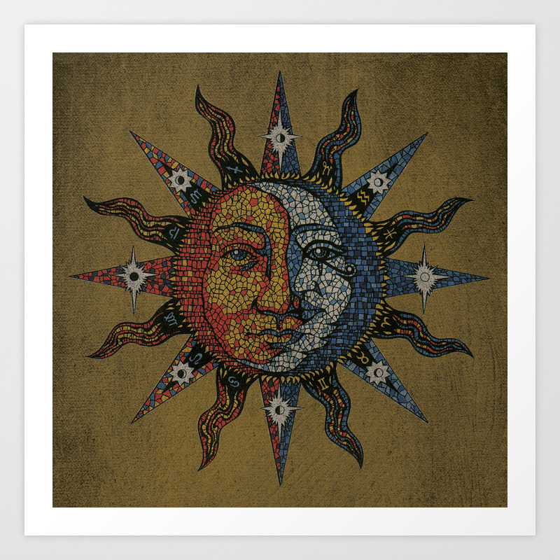 Vintage Celestial Mosaic Sun Moon Art Print By Sandersart Society6
