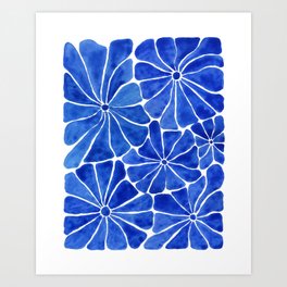 Groovy 60s inspired flowers in Pantone Classic Blue Art Print