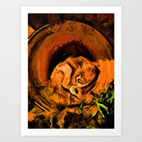 Orange Cat in an Orange Pot Art Print